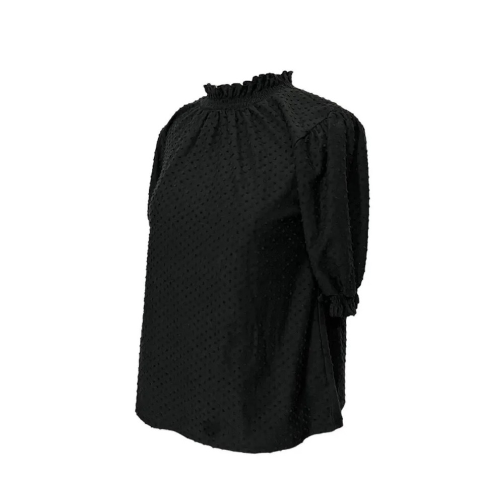 J. Crew Polka Dot Peasant Top Mock Neck Ruffle Black XS